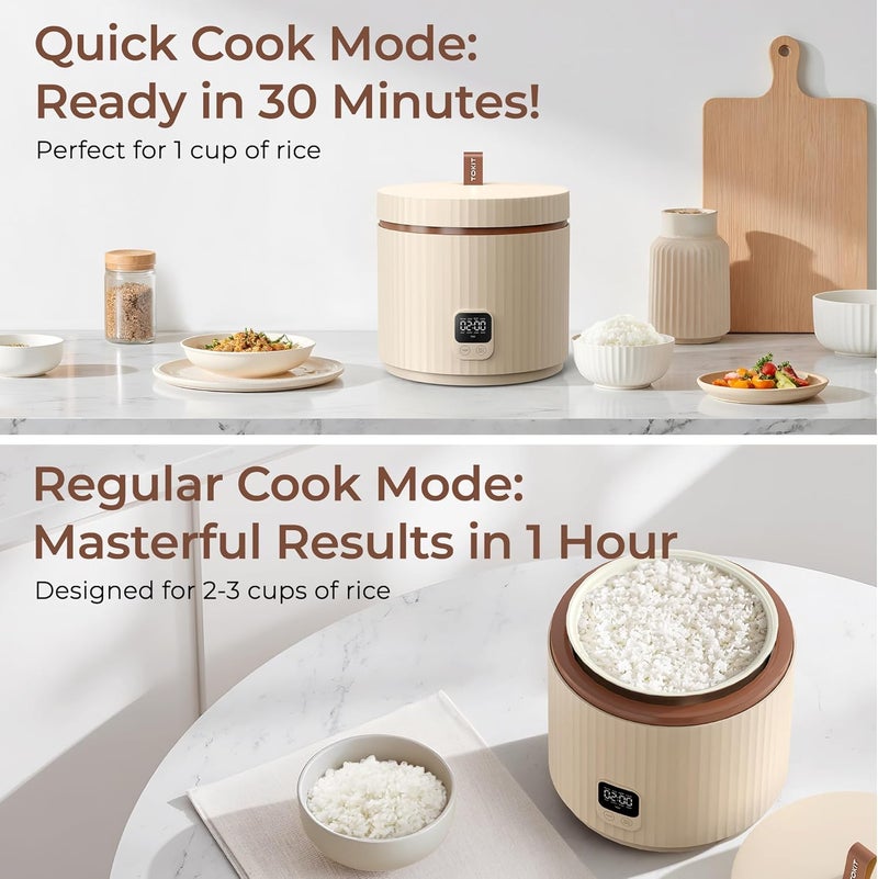 TOKIT Rice Cooker Small 3 Cup Uncooked /6 Cup Cooked, Modern Multifunctional Mini Rice Cooker with Display Touch Button for 1-3 People Ceramic Coated Non-Stick Pot 8 Cook Functions - Cooking & Warmer - Image 4